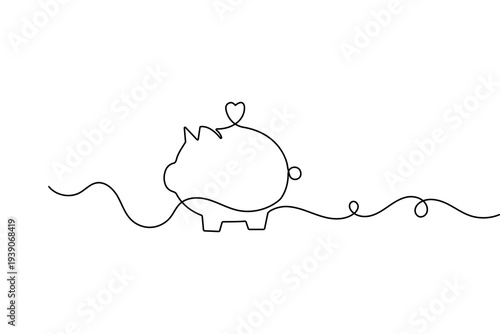 Money box piggy bank continuous single line drawing minimalist vector outline design