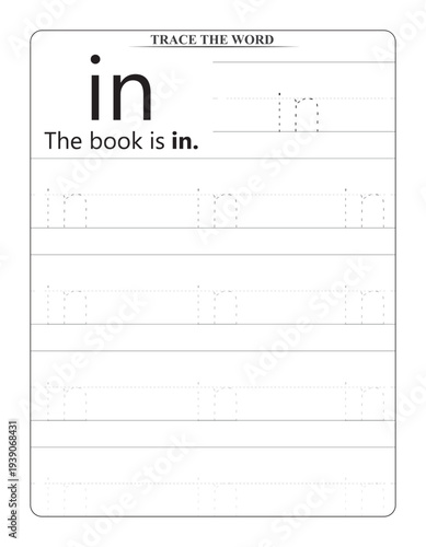 Printable Sight Word "In" Tracing Worksheet for Kids: Kindergarten Writing Practice Page