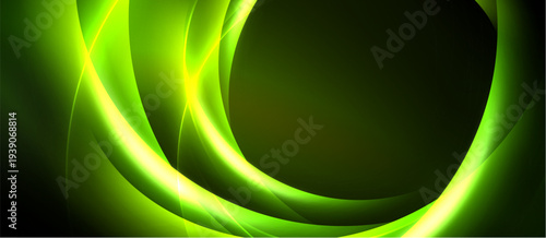 Abstract green waves, luminous curves, dark background. Modern design, vibrant energy, smooth gradients create dynamic visual effect.