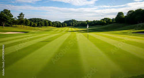 Lush golf course fairway green hills horizon