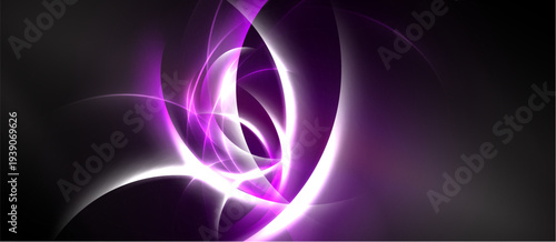Abstract swirls, vibrant purple hues dominate dark background. Flowing lines create dynamic energy, modern aesthetic.