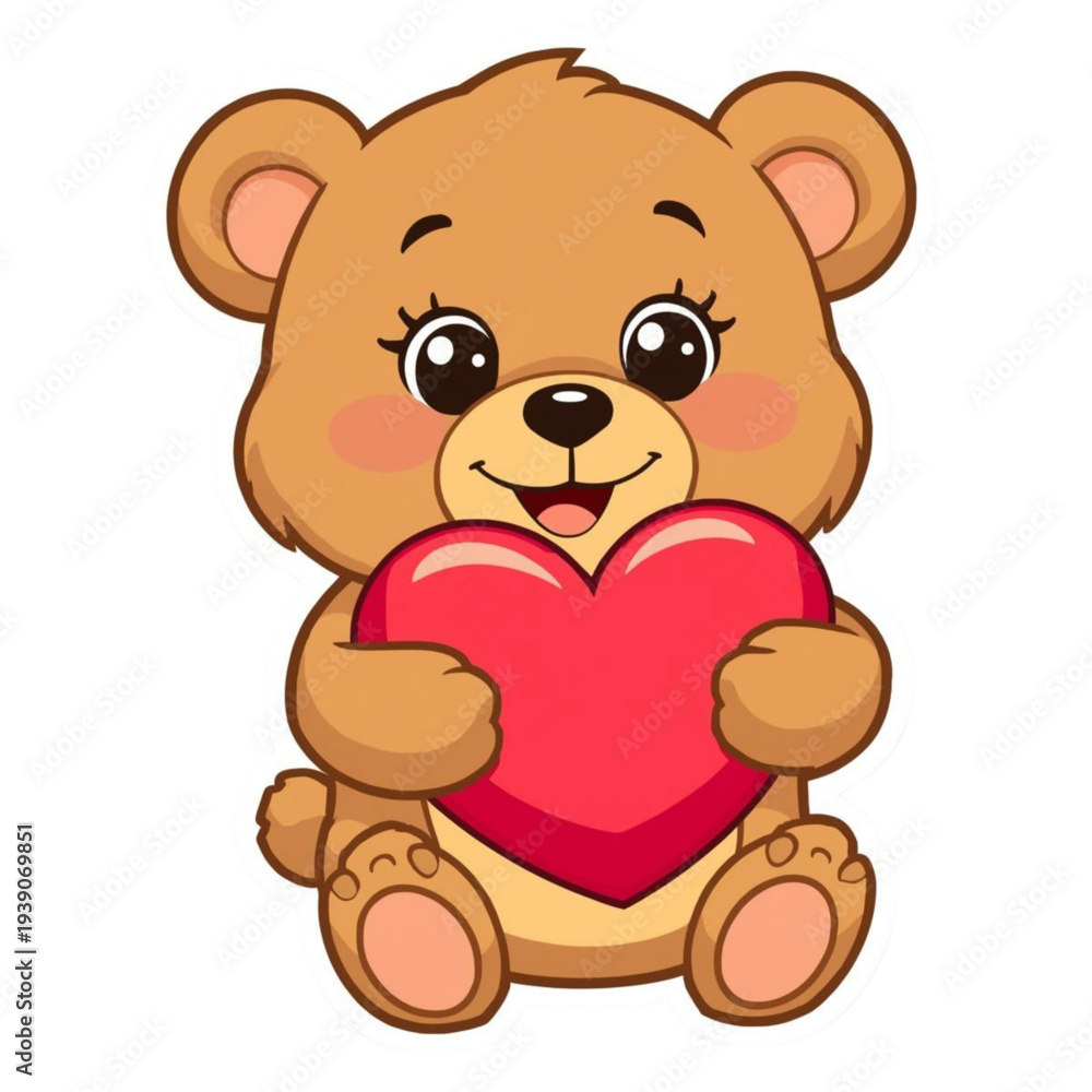 Fototapeta premium Cute Bear Mascot Holding Heart Love Cartoon Vector