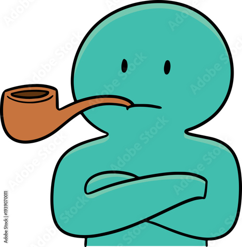 Hand drawn illustration of man smoking pipe