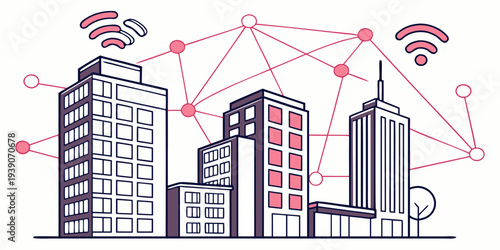 Illustration of urban smart city network infrastructure and connectivity