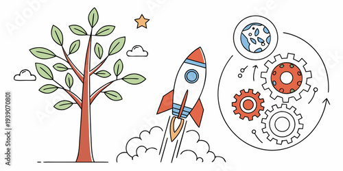 Innovation and growth symbolized by nature and technology merging together