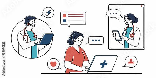 Remote team collaborating through video calls and instant messaging for project coordination.