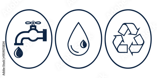 Essential symbols representing water conservation and recycling practices