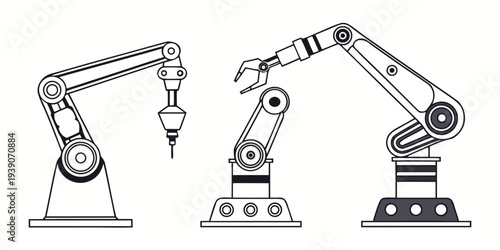 Two industrial robotic arms performing different tasks in a manufacturing setting