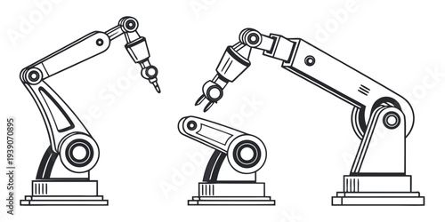 Two robotic arms demonstrating different configurations and mechanical designs