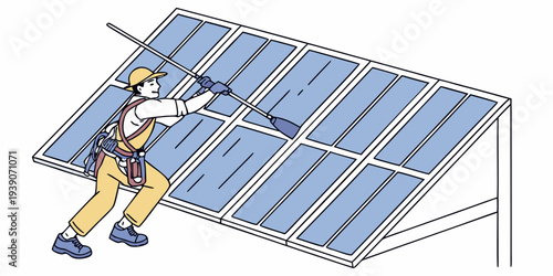 Worker installing solar panels on a residential rooftop for renewable energy generation