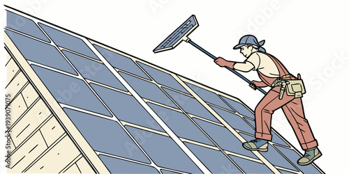 A roofer repairing and maintaining a shingled roof with safety equipment