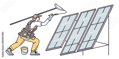 Construction worker installing solar panels on a rooftop