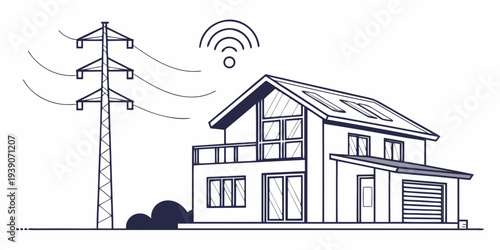 Modern house equipped with solar panels and wireless internet connectivity