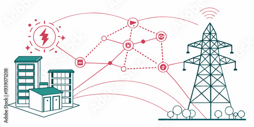 Smart city infrastructure showcasing interconnected urban utilities and power grid