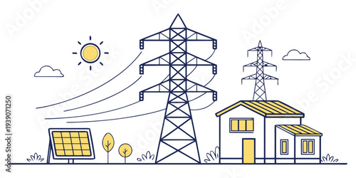 Illustration of renewable energy sources powering a residential home