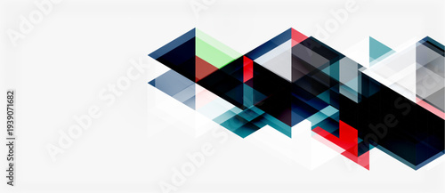 Abstract geometric shapes overlap, creating dynamic composition. White background contrasts dark elements, modern design.