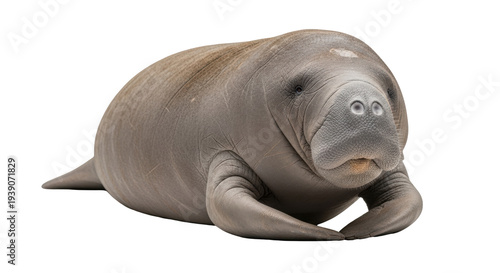 Foto Isolated, adorable manatee on display, close-up, aquatic mammal with bulbous nos