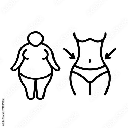 Before and After Body Outline Icon — Weight Loss Transformation and Fitness Progress Symbol