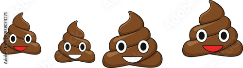 cartoon poop emoji set, funny smiling poop characters collection, cute brown poop icons vector illustration, humorous emoji design