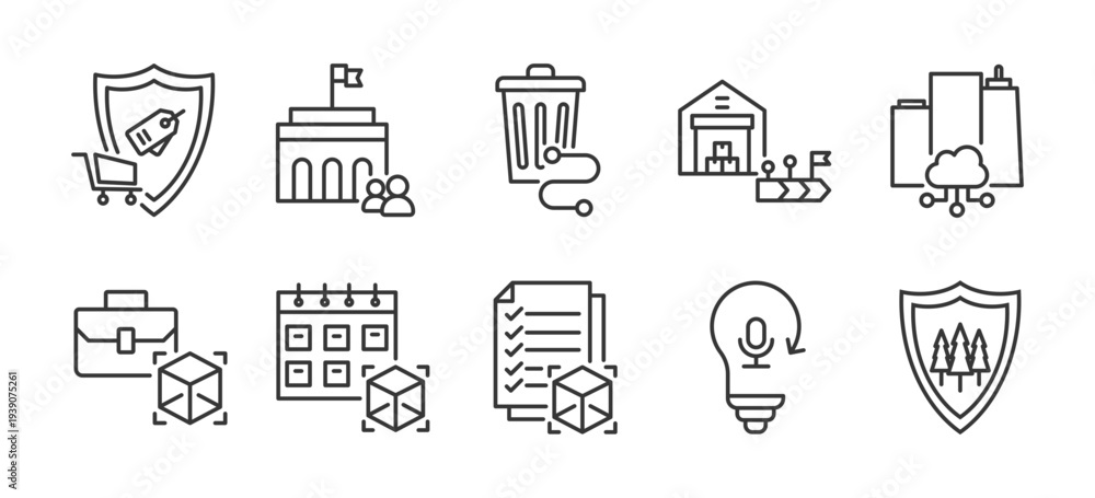 Fototapeta premium Icon pack of Manufacturing Excellence outline vector style for product lifecycle management hazard analysis critical control points creative design