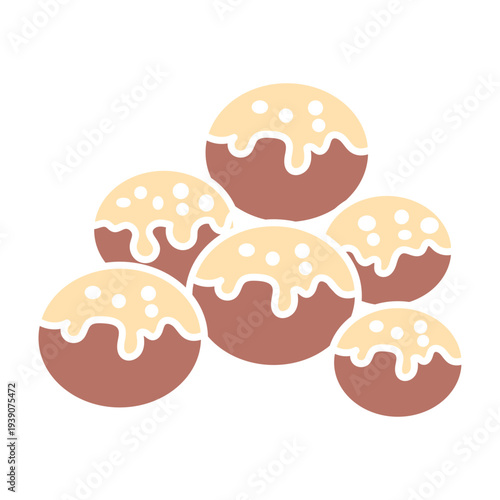 Street Food Meatball Bowl and Skewer Icon Set, Asian Street Food Meatball Illustration Set