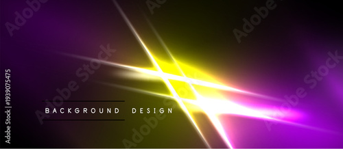 Vibrant abstract background. Purple, yellow hues blend. Light streaks create dynamic visual effect. Modern design element.