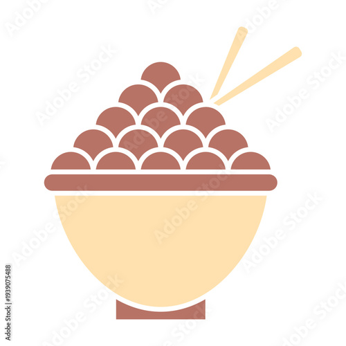 Street Food Meatball Bowl and Skewer Icon Set, Asian Street Food Meatball Illustration Set