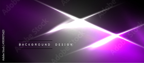 Abstract purple background. Bright light streaks intersect, creating dynamic visual effect. Minimalist design with text element below.