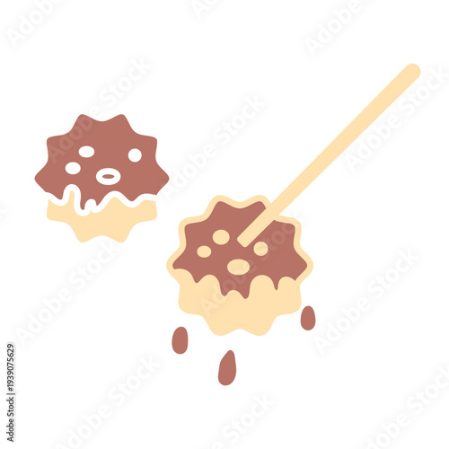 Street Food Meatball Bowl and Skewer Icon Set, Asian Street Food Meatball Illustration Set