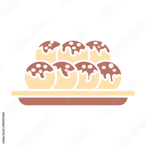 Street Food Meatball Bowl and Skewer Icon Set, Asian Street Food Meatball Illustration Set