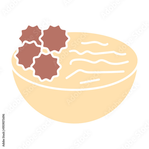 Street Food Meatball Bowl and Skewer Icon Set, Asian Street Food Meatball Illustration Set