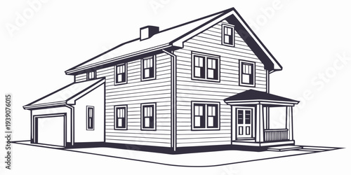 A charming two-story house with a garage and a front porch