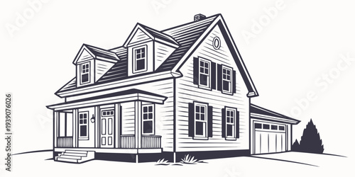 A charming two-story house with a classic design and a welcoming front porch