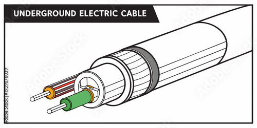 Illustration of an underground electric cable with exposed connector ends