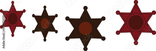 sheriff star badge silhouettes set, western law enforcement emblem collection, vintage sheriff star icons vector illustration