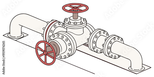 Industrial valve assembly with multiple control wheels and pipe connections