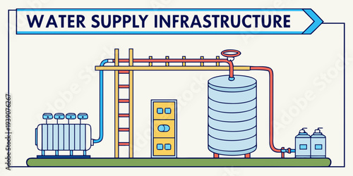 Diagram illustrating the components and flow of a typical water supply infrastructure system