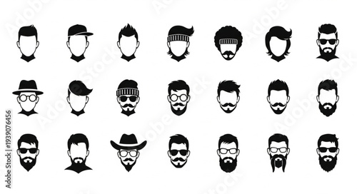 Collection of Diverse Male Avatars with Various Hairstyles and Facial Hair.