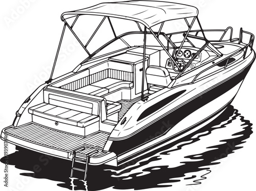 Modern motor yacht cruising calm water summer recreational journey powerboat adventure luxury vessel marine transport vehicle