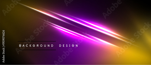 Abstract neon lines over dark background. Vibrant yellow, purple hues create dynamic visual effect. Modern design element.