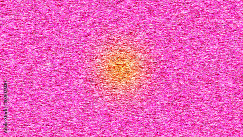 Abstract stereogram optical illusion with dense pink purple noise and central orange yellow area hiding 3D depth perception artwork