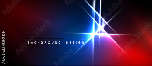 Abstract background features vibrant red, blue gradients. Bright light streaks radiate from central point. Text reads background design.