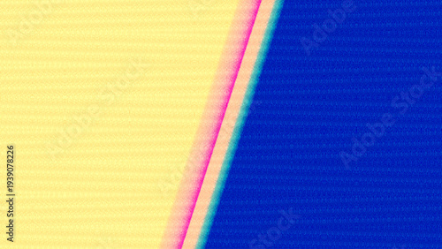 Abstract diagonal split artwork with yellow gradient left and deep blue right separated by pink cyan textured boundary digital design