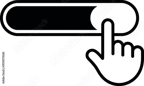 A hand cursor clicks on a search button on a white background