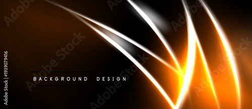 Abstract orange neon lines over black background. Dynamic light streaks create modern visual effect. Simple design for digital projects.