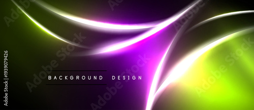 Abstract neon waves, vibrant colors blend. Dark background emphasizes flowing light curves, modern design element.