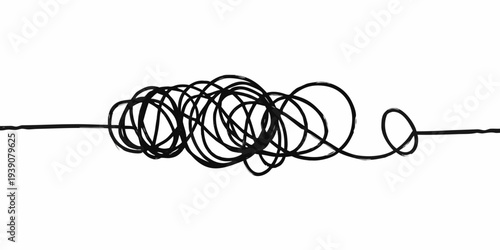 A tangled abstract sketch of intersecting lines and looping curves