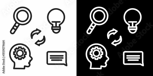 Mind Mapping White Icon Set Design