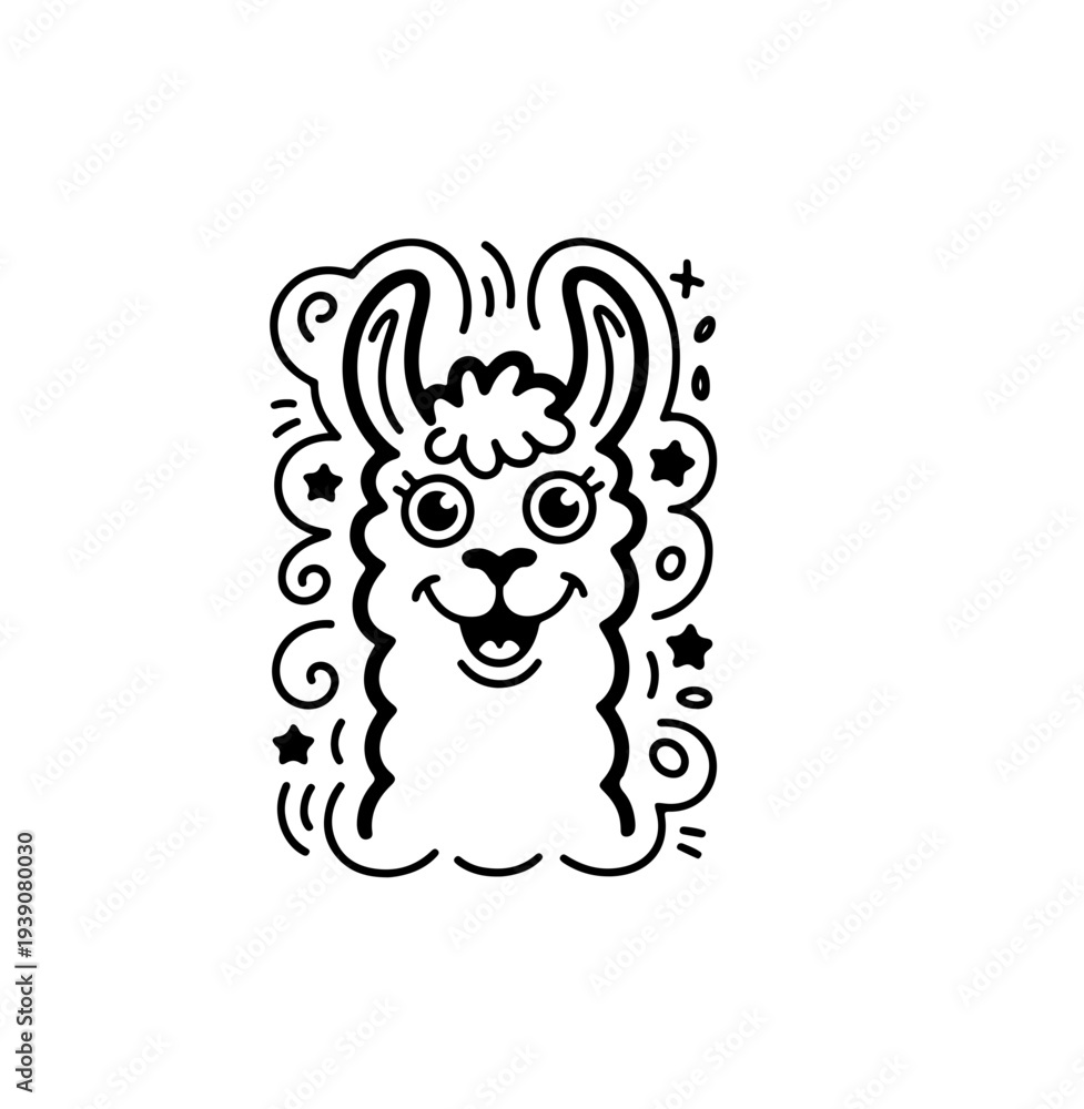 Fototapeta premium Cute llama isolated on blue background. Funny kawaii alpaca character. Cartoon flat style. Vector illustration