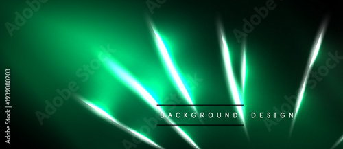 Dark green backdrop features bright neon lines. Minimalist design with text elements. Modern aesthetic, suitable for digital projects.